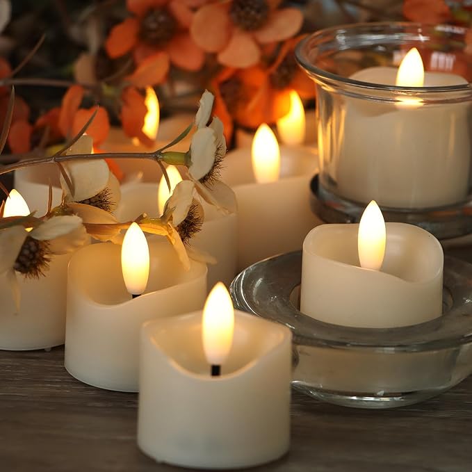 36 Pack Battery Operated Votive Candles 1.5 x 1.67 inches Flameless Votive Tealights Black Wick Tea Lights LED Electric Fake Candles Realistic for Wedding Christmas Thanksgiving Party Decoration