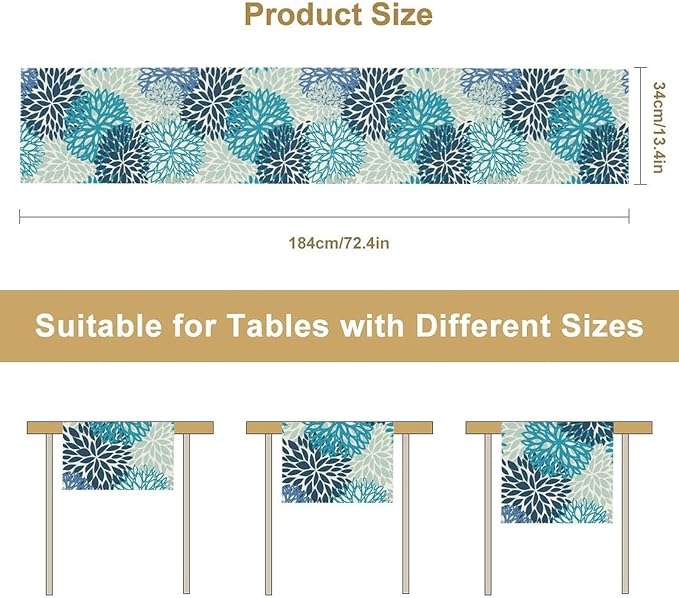 Floral Table Runner,Blue Flowers Print Spring Summer Table Cloth Kitchen Dining Table Home Party Decoration 13x60 Inch