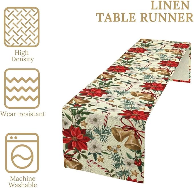 Christmas Table Runner, Seasonal Winter Xmas Holiday Kitchen Dining Table Decoration for Home Party Decor 13x36 Inch