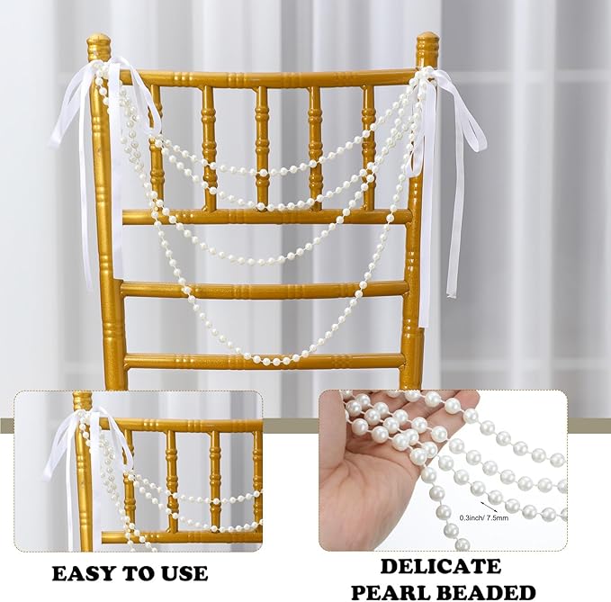 Garlands with White Satin Bows, Faux Pearl Beads, 16 Pack