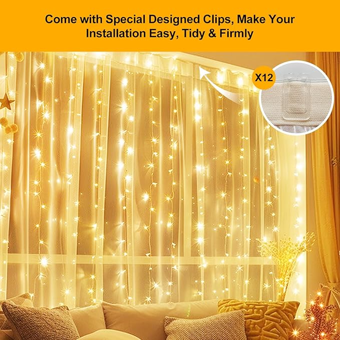 2 Pack Fairy Curtain Lights Upgraded Tangle-Free Warm White USB Plug in 8 Modes String Hanging Lights with Remote for Christmas, Bedroom, Indoor, Outdoor, Weddings, Party (10 FTx10 FT)