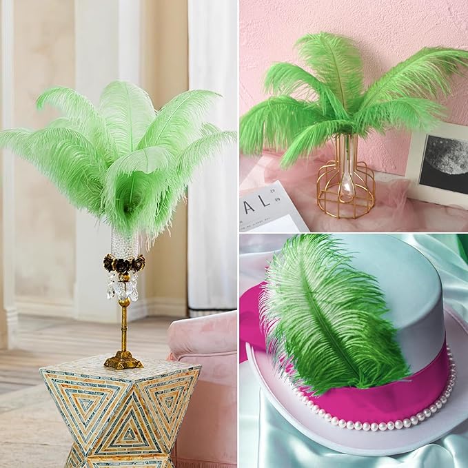 NEWONG 30pcs Fruit Green Ostrich Feathers Natural Bulk 9-12inch(23-30cm) Vase Craft Wedding Home Party Centerpieces Christmas Day Decoration