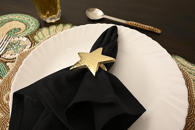 Napkin Rings Set of 12, Gold Star Metal Napkin Holders