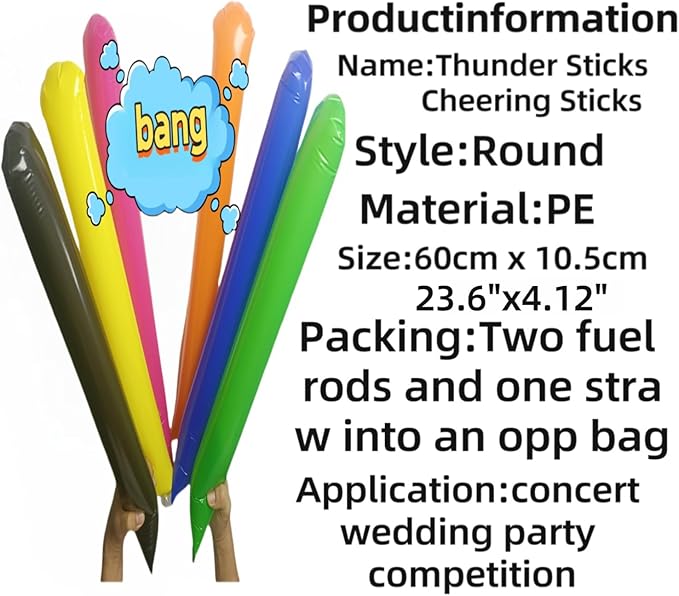 48pcs Round Head Boom Sticks Thunder Sticks Cheering Sticks Team Spirit Plastic Cheerleading Spirit Stick Clapper Inflatable Noise Maker Sports Supply (Black)