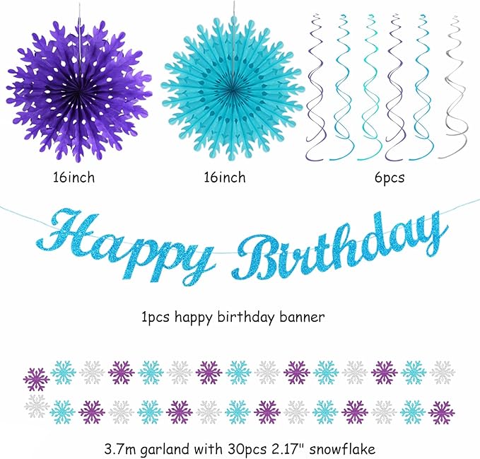 Banners Winter Wonderland Party Kit, Blue Purple Teal Paper Decorations