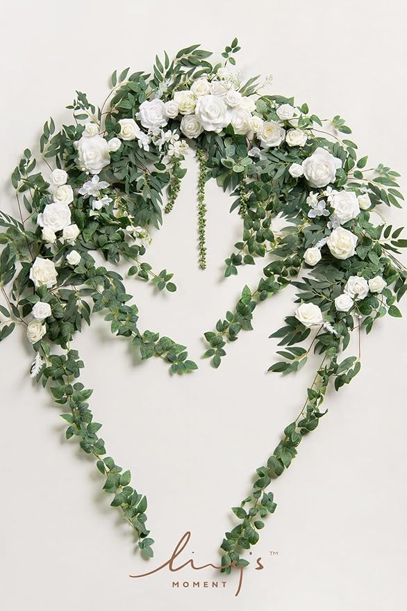 Artificial Flower Garland 6.5 FT Sage and White Silk Wedding Arch Swag