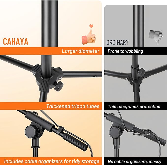 CAHAYA Mic Stand Tripod Boom Arm Floor Microphone Stand Height Adjustable with Carrying Bag and 2 Mic Clips 3/8" to 5/8" Adapter for Singing Performance Podcast