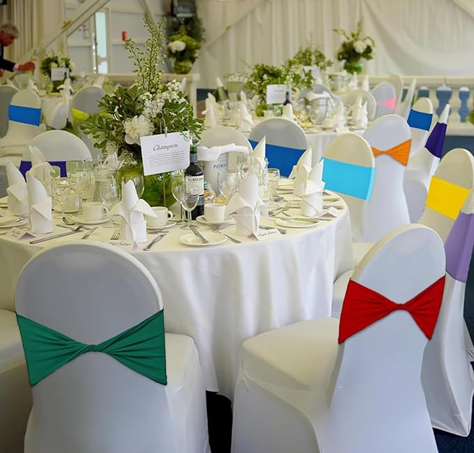 MDS Pack of 250 Spandex Chair Sashes Bows Elastic Stretch Dining Chair Bands Ties Without Slider Buckle Universal fits for Wedding Baby Shower Birthday Party Banquet Event Decoration - Orange