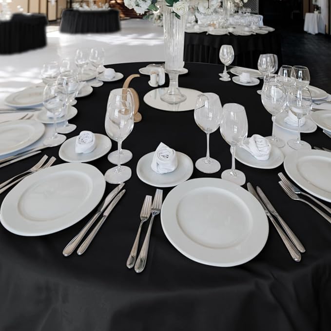 Fitable 6 Pack Black Tablecloths for Round Tables - 108 Inches in Diameter - Stain Resistant and Washable Table Clothes, Polyester Fabric Table Covers for Wedding, Party, Banquet, Formal Events