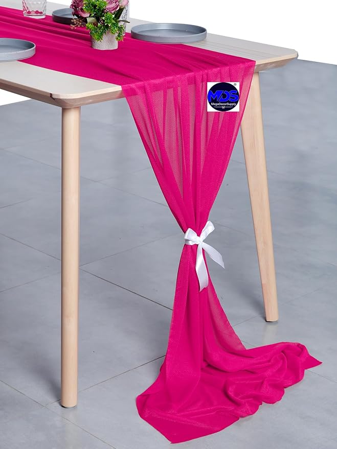 MDS Halloween Chiffon Table Runner - 20 Pack, 29 x 170 Inches, 14ft Each - Sheer Spooky Table Runners for Haunted House Parties, Trick-or-Treat Tables, Witchy Décor, Wedding & Events - Hot Pink