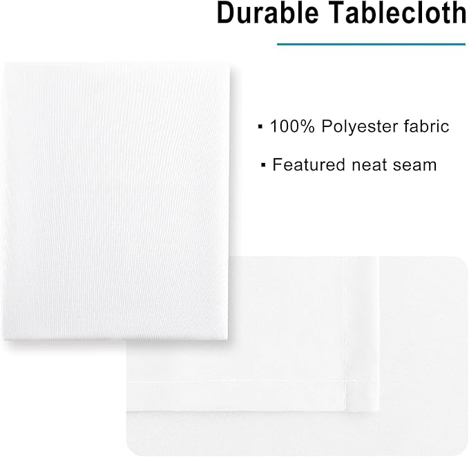 Hiasan White Rectangle Tablecloth - Waterproof Washable Polyester Fabric Table Cloth for Buffect Dining Birthday Party Wedding, 60 x 140 Inch