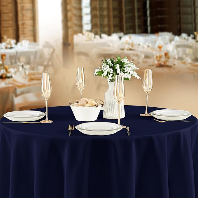 Fitable 8 Pack Round Tablecloths: Stain Resistant Wrinkle Free Circle Table Clothes, Washable Reusable Polyester Table Covers for Wedding Party Birthday Banquet Reception(Navy, 84 Inch)