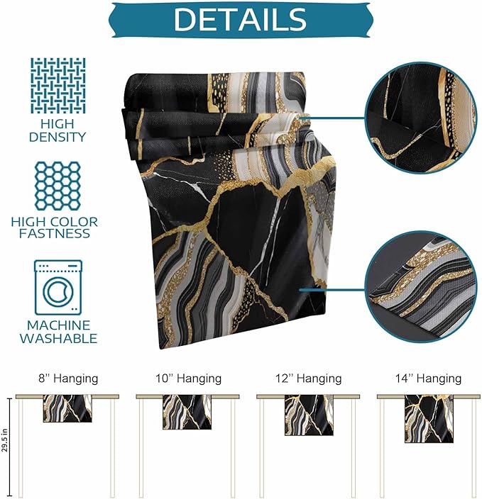Geometric Black Marble Cotton Linen Table Runner for Dining Kitchen, Wedding Outdoor Party Tablerunners Decoration,Farm Marble Liquid Ripple Abstract Dresser Scarf Coffee Tablecloth Runners 13''x108''