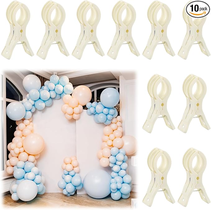 LemonRoad 10 Pack Large Balloon Arch Clips Plastic Transparent Backdrop Spring Clamps 3.5 Inch Heavy Duty Clip for Balloon Arch Kit Birthday Decoration Crafts Woodworking Photography Studios (Beige)