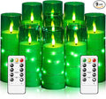 Flameless LED Candles with Timer 9 Pc Flickering Flameless Candles for Romantic Ambiance and Home Decoration Stable Acrylic Shell,with Embedded Star String，Battery Operated Candles（Green）