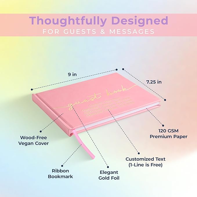 Guestbook with Lines for Parties, 110 Pages, Vegan Leather Cover