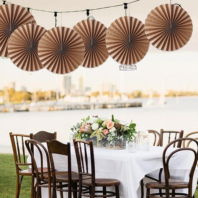 Brown Party Decorations,Brown Wedding Decorations for Party Events Accessories,Brown Birthday Decorations,Boho Party Decoration,Fall Decorations 16in Hanging Paper Fans 30 Color DIY Set(Brown)