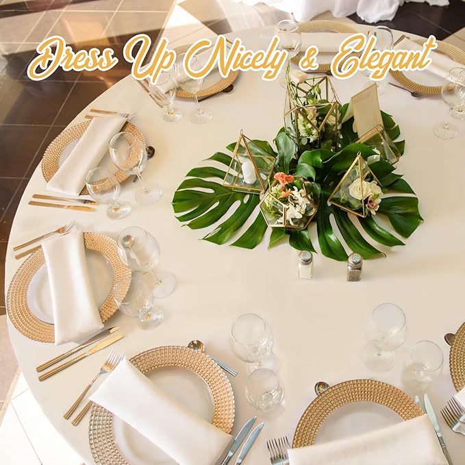 BRILLMAX 6 Pack Beige Round Tablecloths 120 Inch - Circle Bulk Linen Polyester Fabric Washable Table Cloth Cover for Wedding Reception Banquet Birthday Party Buffet Restaurant