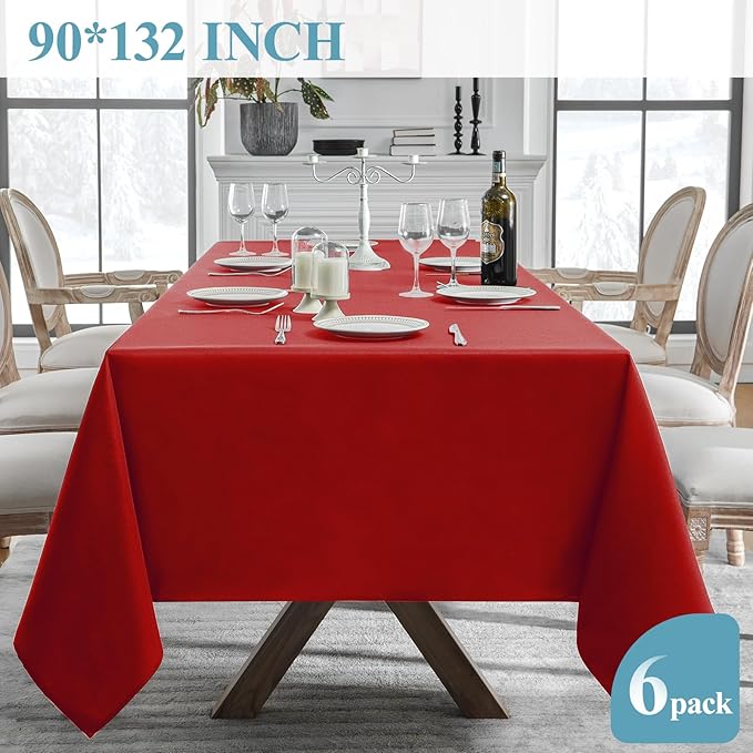 Tablecloths 6 Pack Red Rectangular 90 x 132 Inch Polyester
