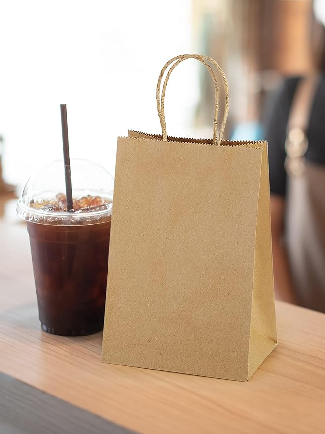 Gift Bags, Brown Kraft Paper, 5.25 x 3.75 x 8 Inch, Pack of 300
