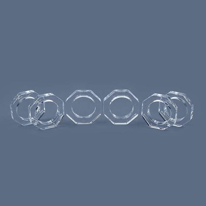 Clear Acrylic Napkin Rings, 12 Pack, Faceted Oval Design