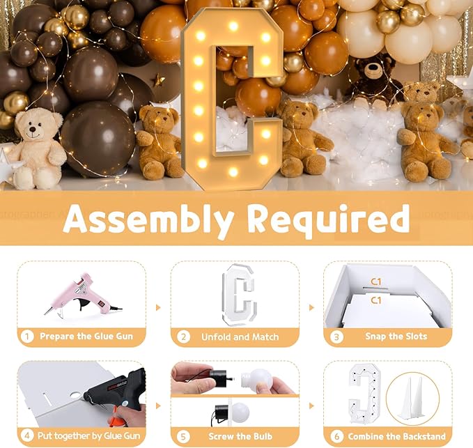 Party Supplies Marquee Light Up Letter C, 4-Foot Foam Board Sign with Bulbs