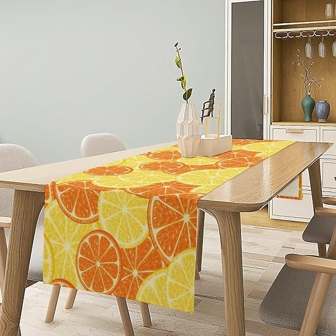 Orange Lemon Table Runner Spring Summer Orange Lemon Slices Botanical Fruit Dinner Runner for Farmhouse Baby Shower Party Holiday Home Kitchen Dining Table Decor 13x120