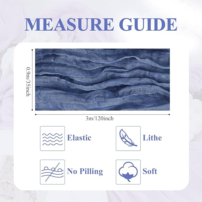 Asee'm 2pcs Cheesecloth Table Runner 120 Inches Long Blue Boho Gauze Cheese Cloth Runner 10FT Rustic Sheer Table Runners for Christmas Wedding Party Baby Shower Spring Easter Decoration