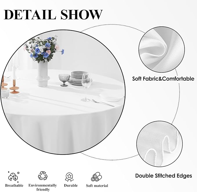 Round Tablecloth 8 Pack 108 Inch White Tablecloths Washable Decorative Linen Polyester Table Clothes Cover for Dining Table Banquets Buffet Parties and Wedding