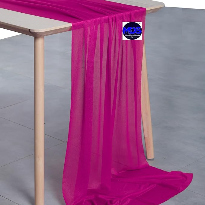 MDS 20 Pack 10ft Chiffon Table Runner 29 x 120 Inches Sheer Wedding Runner Romantic Rustic Table Runner for Wedding Decorations, Birthday Parties, Bridal Shower Party Arch Decor - Magenta