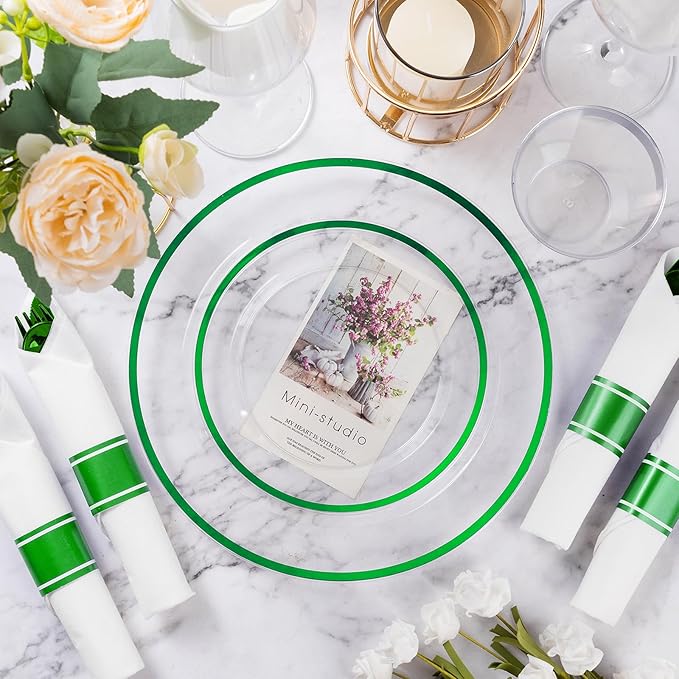 Disposable Green Party Plates Set, 350 Pieces for 50 Guests