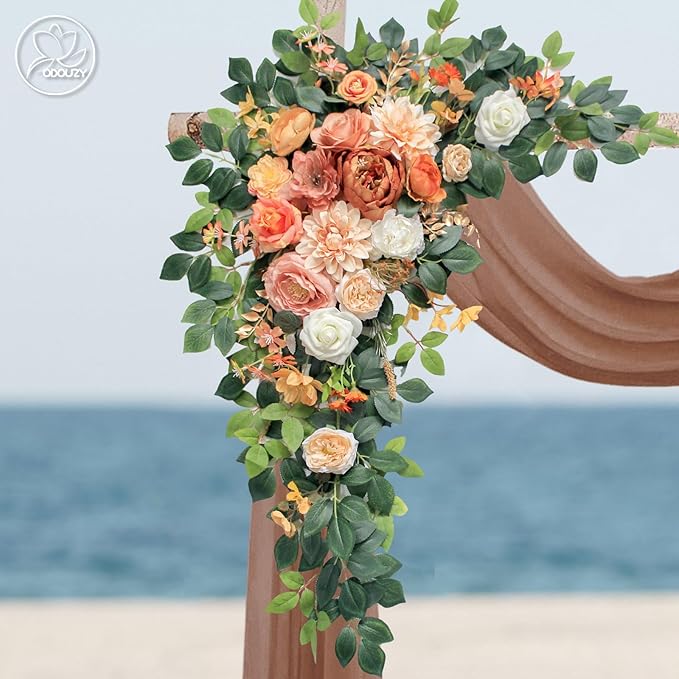 Artificial Flowers for Wedding Arch, Foam and Silk, With Sheer Drape