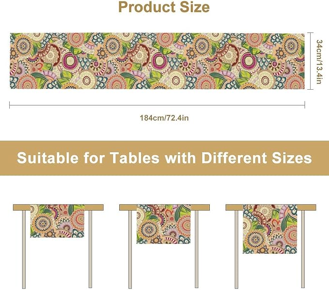 Boho Floral Table Runner,Retro Bohemian Flower Table Runner for Kitchen Dining Table Home Party Decoration 13x60 Inch