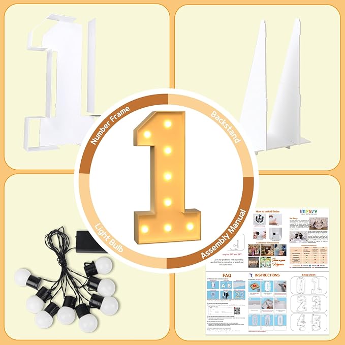 Party Supplies 3 FT Light Up Marquee Number Set, Foam Board with Bulb String
