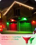 Red and Green PAR38 LED Flood Bulbs, Dimmable, IP65 Waterproof, E26 Base