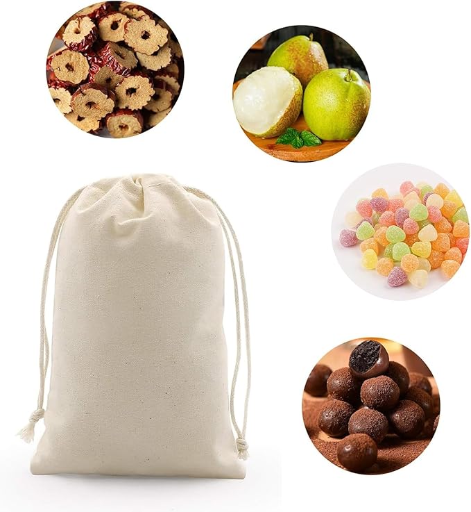 Gift Bags 50 Pack Cotton Muslin Drawstring Bags, 5 x 7 Inches