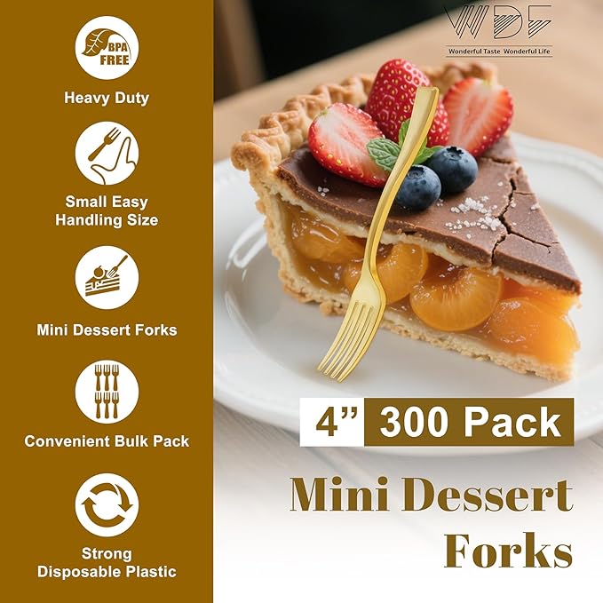 Mini Forks, Gold Plastic, 300 Count, 4 Inch Disposable