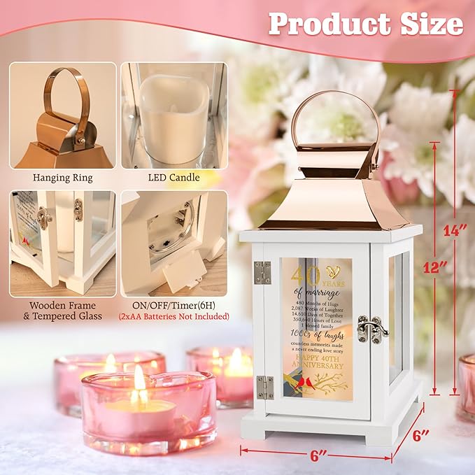 40th Wedding Anniversary Lantern 40th Anniversary Wedding Gifts for Couple Parents Husband Wife Grandparents, Happy 40th Anniversary Decoration