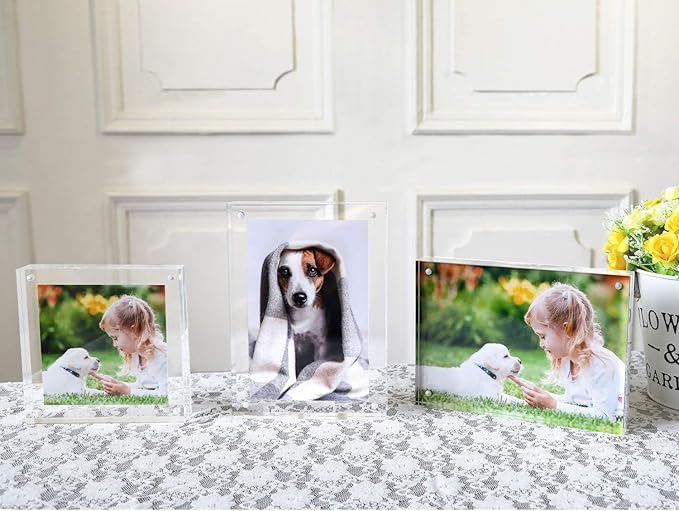 Magicool Premium Acrylic Photo Frame- Magnet Photo Frame -Double Sied Thick Desktop Frames (4x6 5 Pack)