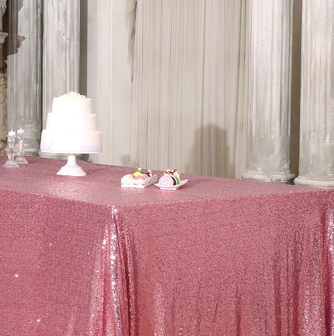 SquarePie Sequin Tablecloth 50 x 72 Inch Fuchsia Pink Sparkly Table Linen for Wedding Party