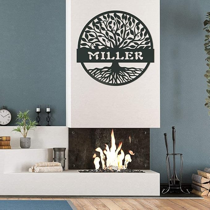 RealSteel Personalized Metal Wall Art - Custom Tree of Life Design with Family Name - Circular Metal Sign - Personalized Wedding, Anniversary, or Housewarming Gift (30")