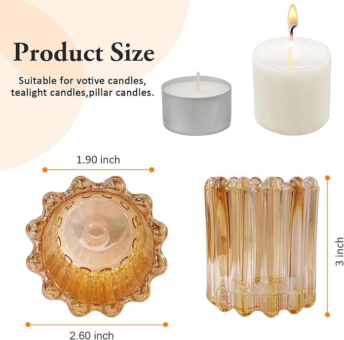 GOLDEAL 6Pcs Gold Glass Votive Candle Holders Tealight Holders Decorative, Tea Candle Holders Bulk,Candlestick for Wedding, Party,Dinner, Home Table Decor.