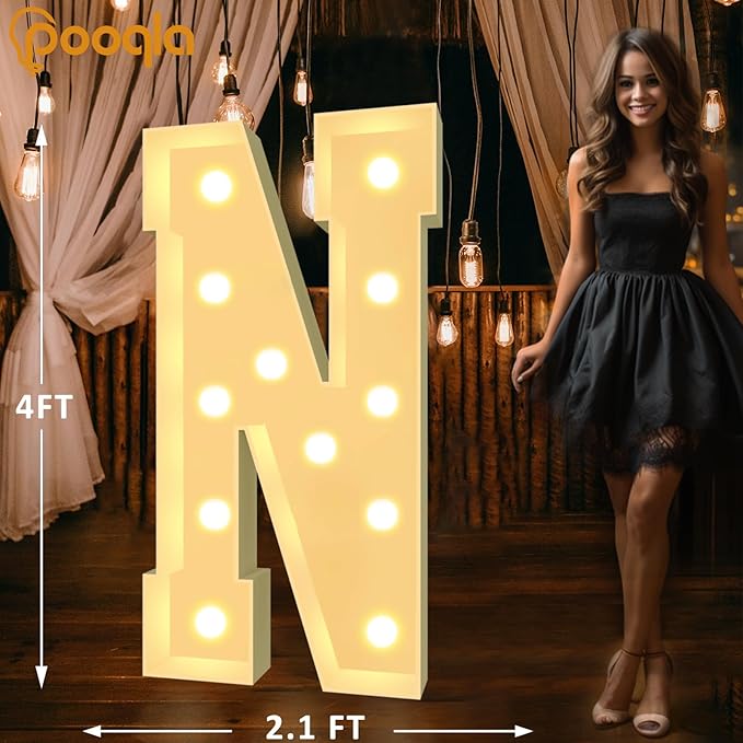 Party Decorations 4 FT Light Up Marquee Letter N, Warm or Cool White