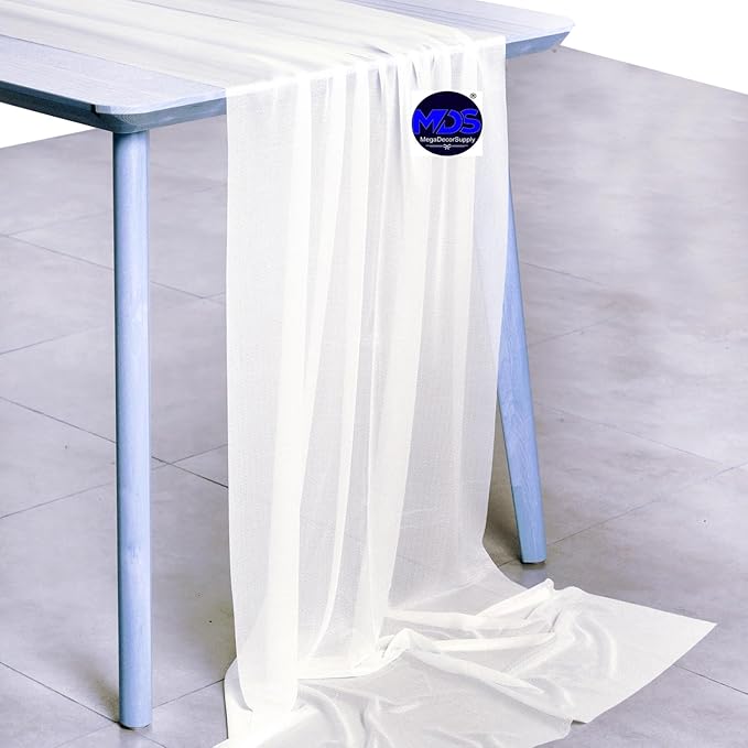 MDS 20 Pack 10ft Chiffon Table Runner 29 x 120 Inches Sheer Wedding Runner Romantic Rustic Table Runner for Wedding Decorations, Birthday Parties, Bridal Shower Party Arch Decor - Ivory