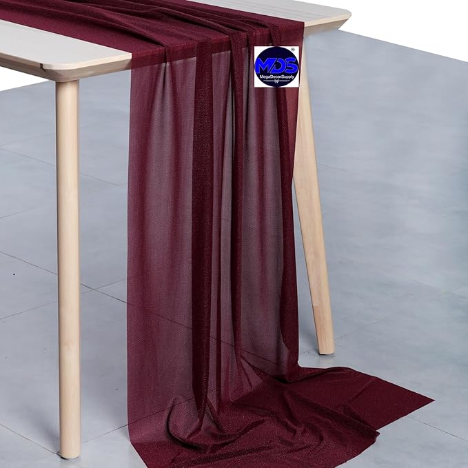 MDS Halloween Chiffon Table Runner - 12 Pack, 29 x 170 Inches, 14ft Each - Sheer Spooky Table Runners for Haunted House Parties, Trick-or-Treat Tables, Witchy Décor, Wedding & Events - Burgundy