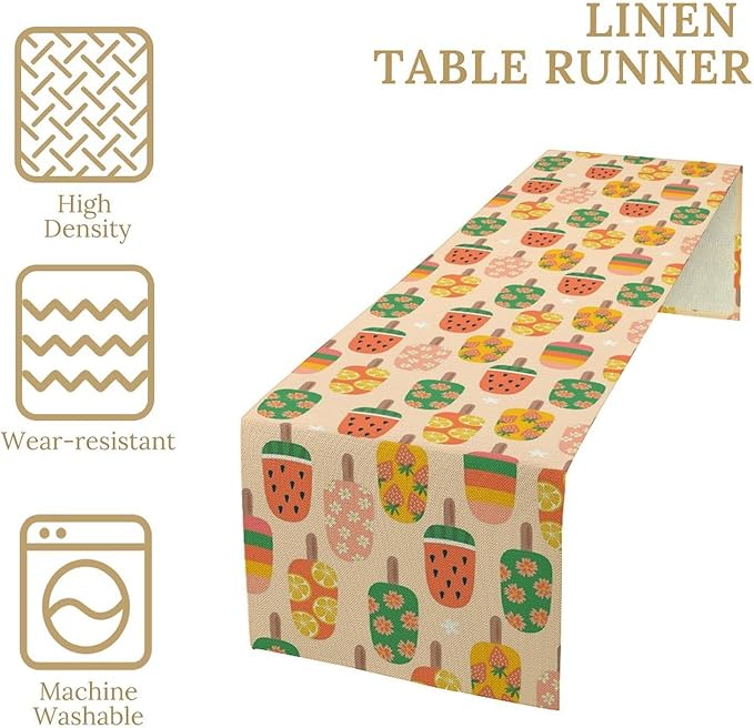 Summer Popsicles Table Runner, Colorful Cute Ice Cream Childish Seasonal Dinner Runner for Party Holiday Home Kitchen Dining Table Decor 13"x108"