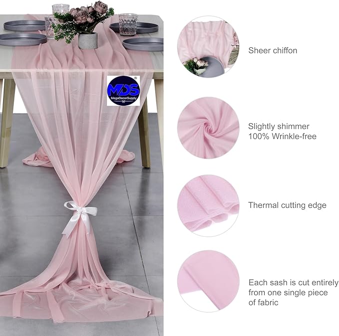 MDS Halloween Chiffon Table Runner - 15 Pack, 29 x 170 Inches, 14ft Each - Sheer Spooky Table Runners for Haunted House Parties, Trick-or-Treat Tables, Witchy Décor, Wedding & Events - Blush Pink