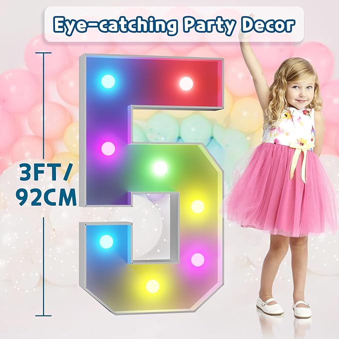 Marquee Number 5 Light Up Decoration, Foam Board with Remote and Timer