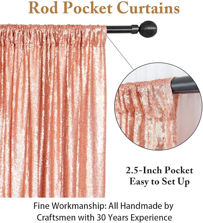 Blush Sequin Backdrop Curtain, 8FT x 10FT with Rod Pocket