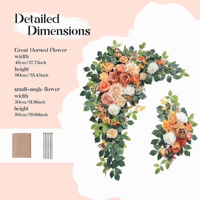 Artificial Flowers for Wedding Arch, Foam and Silk, With Sheer Drape